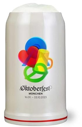 Bavariashop Oktoberfest Bier-Krug 2023 • Offiziell lizenzierter Sammler-Krug von der Wiesn • Festkrug 1,0l ohne Deckel