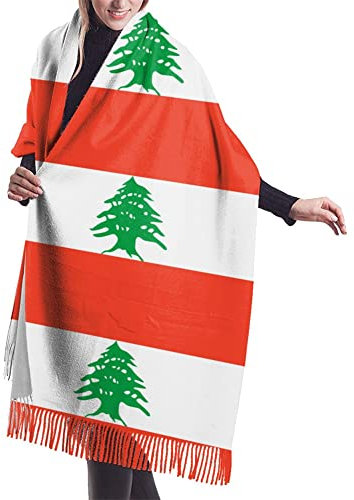 NLWQEKV Libanesische Flagge Damen-Winterschal, Kaschmir-Gefühl, Schal, weich, warm, Decke, Schals, Fransenschal