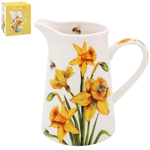 Lesser & Pavey Sarah Boddy BeeTanical Daffodil Jug | Ceramic or Glass for Kitchen Use | Beautiful Cream or Milk Jug for Daily Needs | Versatile Water Jug
