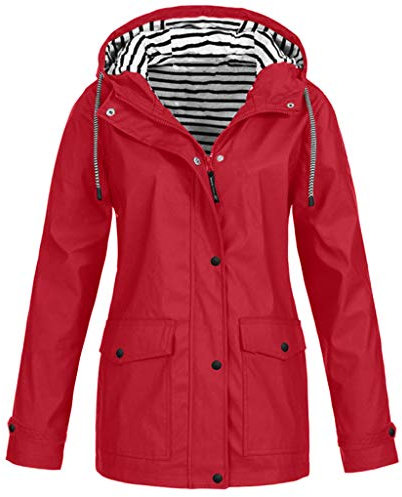 Rifuli Manteau de pluie imperméable et léger à capuche pour femme, grande taille, coupe-vent, Rouge, 3XL Plus