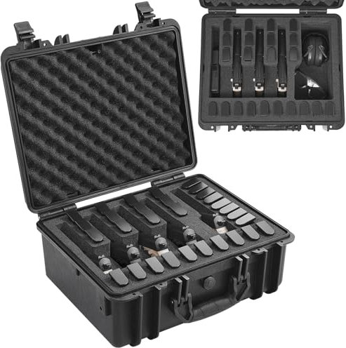 VEVOR Hartschalenkoffer Pistolen, Pistolenkoffer mit vorgeschnittenem Futter, staubdichter Hartschalenkoffer für 5 Pistolen, abschließbarer Pistolenkoffer, Waffenkoffer schwarz, 475 x 415 x 223 mm