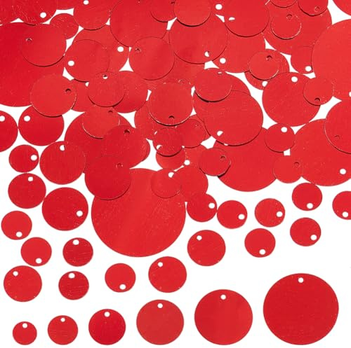 DICOSMETIC 1800 Paillettes Rotonde in PVC, 6 Misure per Fai da Te, Ricamo - Rosse 8/10/12,5/15,5/20/25 mm
