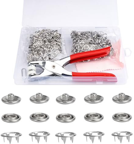 200 Sets Botones de Presion Metalicos con Alicates 9.5mm Corchetes de Presion Metalicos Menos Propensos a Caerse para Costura de Ropa Baberos de Bebé,Ropa Personalizada y Proyectos de Bricolaje