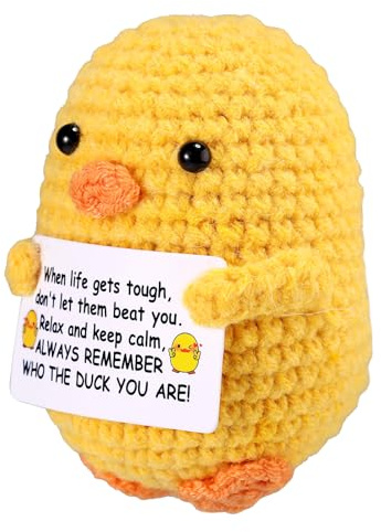 TOYMIS Pato Ganchillo Positivo, Pato Ganchillo con Tarjeta Aliento Ánimo Emocional Animal de Apoyo Positivo Lindos Animales de Punto para Amigos Familias