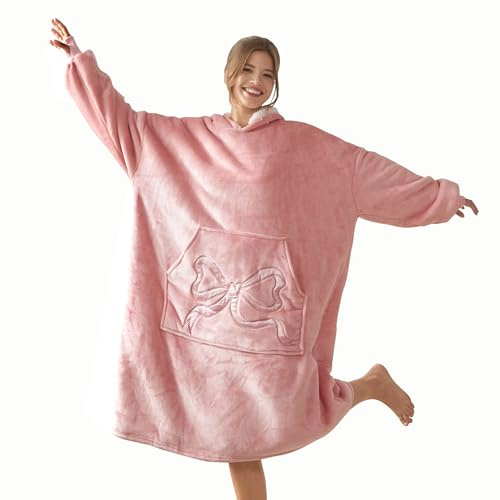 R.SHARE Coperta con Cappuccio Coperta con Maniche Plaid con Maniche Felpa Oversize Donna Indossabile in Pile Calda Invernale Perfetto Regalo per Adulti,Rosa