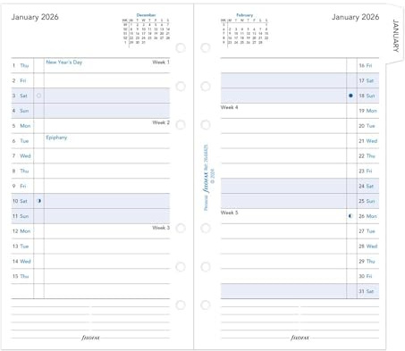 Filofax Calendar Diary Refill, Personal/Compact Size, Month-to-View, with Tabs, White Paper, Ruled, English, 2026 (C68425-26)