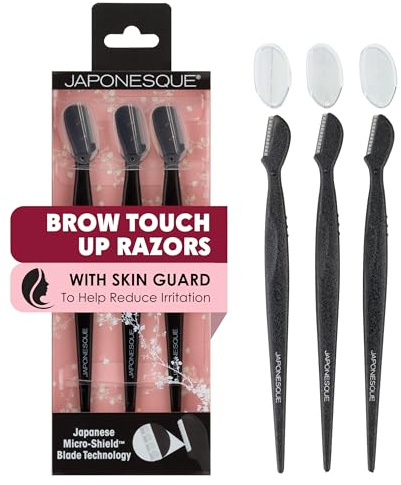 Japonesque Eyebrow Razor with Ultra-Sharp Stainless Steel Blades, for Removal of Facial Hair on Women. Also acts as a Dermaplane Razor to Remove Peach Fuzz & Exfoliate the face -Travel Cap Included