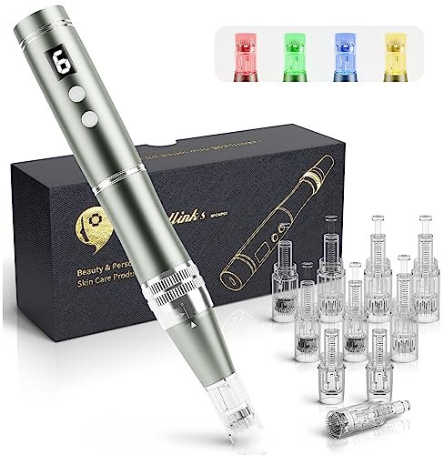 Beautlinks Elektrische Microneedling Pen 0-2,5 mm mit 4 LED Licht und 6 Stufen, Microneedle Haut Reparatur-Tool für Gesicht Hautverjüngung, Anti Akne, Anti Falten (Inkl. 10 Nadeln Patronen)