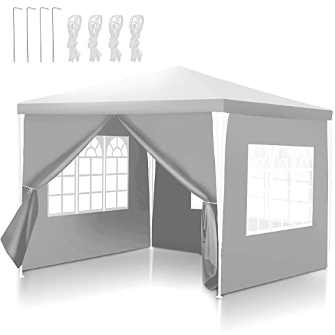 Ansobea Pabellón 3x3 m Carpa Impermeable Resistente a los UV Tarpaulín para Jardín 100g/m² Carpa de Cerveza PE Tarpaulin para Festival con 4 Partes Laterales Blanco