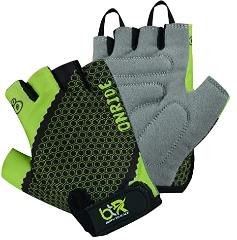 Kids Cycling Gloves Boys Girls Children Scooter BMX Bike Cycle Bicycle Riding Mitts Half Finger Gloves (Green, XXXXS (Age 3 to 4 Year))