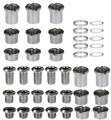 Pirhosigma 5 pezzi per ogni singola / doppia / tripla corona bulloni viti disco guarnitura dadi ruota + 10 rondelle adatte per bici da strada, mountain bike MTB (25 pezzi)