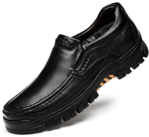 WNUKATO Mocassini invernali da uomo, imbottiti, caldi, mocassini, scarpe casual, Nero 2, 43 1/3 EU