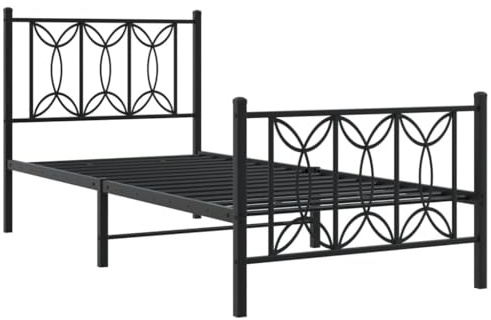 vidaXL Sängram med huvudgavel och fotgavel svart metall 90x200 cm, säng, metallsäng, metall sängram, sängar, metallsängar, metall sängramar, gästsäng