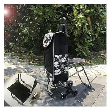 Carro de la compra plegable con asiento y 6 ruedas, portátil, ligero, para subir escaleras, carrito utilitario para comestibles, lavandería, carretilla personal (4)