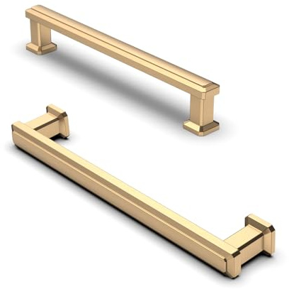 FURNIWARE 10 stycken skåphandtag, möbelhandtag 128 mm hålavstånd champagne guld, kökshandtag lådhandtag, zinklegering möbelhandtag för köksskåp skåp lådhandtag
