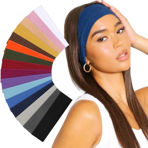 DRESHOW Bandeau Cheveux Femme Bandeaux de Sport Élastique Bandeau de Cheveux Antidérapant Bandeaux de Yoga Running Serre Tête 16 Pièces