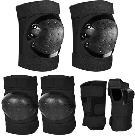 Set Protezione 6 in 1 per Bambini – Ginocchiere, Gomitiere e Polsiere Regolabili – Equipaggiamento Sicurezza per Skateboard, Pattini, Monopattino, Bici – Ideale per Ragazzi e Ragazze (Nero, S)
