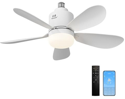 Sanweyter Ventilateur de Plafond avec Lumière et Telecommande, 53cm LED Lampe Ventilateur Plafond Dimmable avec APP 24W E27 Lampe Intégrée, 5 Pales, 4 Vitesses, Silencieux, pour Salon