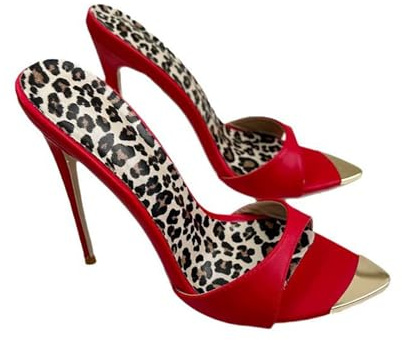 Pumps con Punta Affusolata da Donna – Sandali con Tacco a Stiletto di 12 cm, Aperti Davanti, Antiscivolo per Matrimoni Eleganti, Feste e Ufficio,Rosso,39 EU