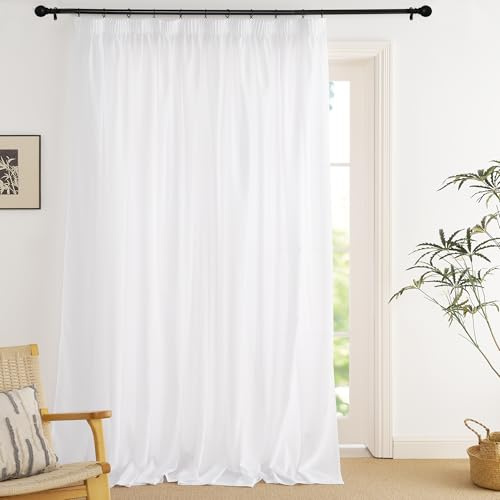 PONY DANCE Cortinas Blancas 3 Metros con Ganchos para Rieles, Cortinas Semi Opacas Visillos Translucidas para Salon/Dormitorio 1 Panel,300x245cm