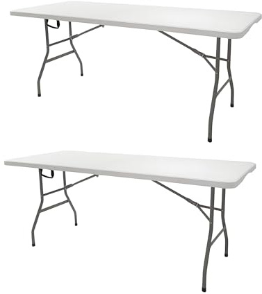 sinlikon Set di 2 tavoli pieghevoli per esterni, 180 cm, rettangolari, per Jadin, campeggio, pic-nic, colore: bianco