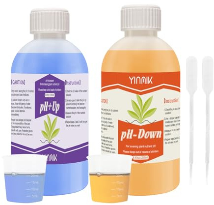 YINMIK Régulateur de pH Hydroponique Universel, Pack Régulateur PH UP & DOWN 250 ml, Augmente et Amincissant pH, Stabilise le pH et Convient à Tous Les Systèmes de Fertirrigation Hydroponique.