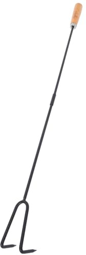 IMIKEYA Tisonnier de Cheminée Robuste à Deux Dents Manche en Bois Naturel Outil Portable pour Feu de Camp Poêle à Bois et Barbecue 2 Sections Démontables Accessoire Multifonction
