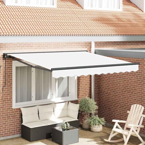 Standmarkise, Einziehbare Markise Weiß 350x250 cm Stoff Balkon Rollo für Balkon Terrasse Garten, Terrassenüberdachung