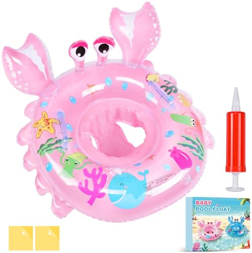Salvagente Neonato Gonfiabile Nuoto Ninonly Anello di Nuoto Bambini con Pompa ad Aria 2 Toppe di Riparazione per Bambini 12-36 Mesi Bagno Spiaggia Piscina Gonfiabile Bambini Nuoto(Rosa Granchio)