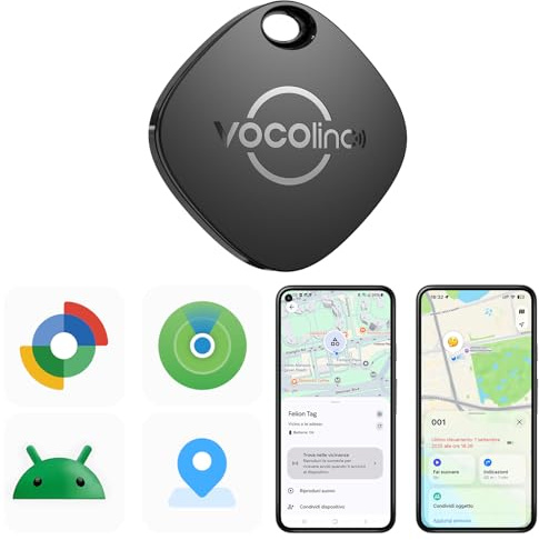VOCOlinc Smart Tag para Android & iOS, Dual Sistema Buscador de Objetos Compatible con Google Localizador o Apple Buscar App, Localizador de Artículos para Llaves/Equipaje/Maleta, Batería Reemplazable
