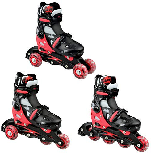 RAVEN 3in1 Inline Skates Triskates Rollschuhe Inliner für Kinder Mädchen Jungen verstellbar (Singer Black/Red, 33-36 (20cm-22,5cm))