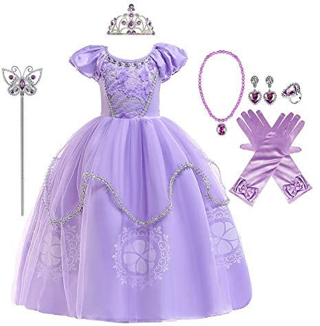 MYRISAM Robe de Sofia de Carnaval Déguisements Filles Princesse Costume de Raiponce Enfants Conte de Fée Halloween Cosplay Noël Robe de Soirée Cérémonie Anniversaire avec Accessoires 4-5 ans