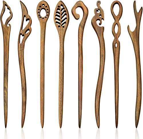 Chuangdi 8 Pieces Wooden Hair Sticks Japanese Hair Chopstick for Women Bun Maker, Chinese Chopstick Hairpin for Women Handmade Chignon Maker Accessories(Classic Pattern)