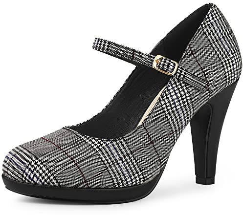Allegra K Women's Houndstooth Platform Stiletto Heels Mary Jane Pumps Black White 5.5 UK/Label Size 8 US