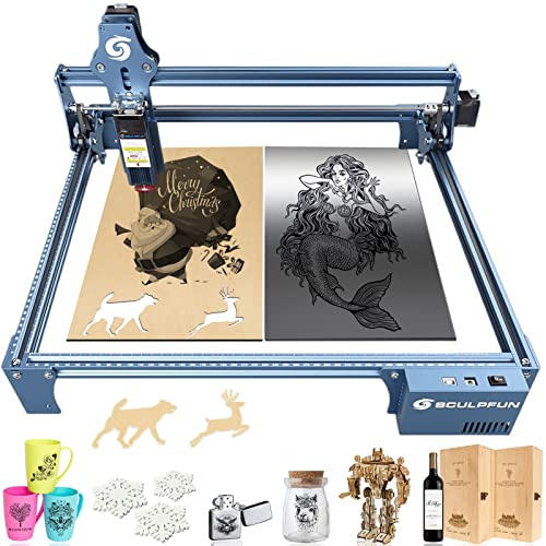 SCULPFUN S9 Laser Engraver Machine with Ultra-Thin Compressed Spot, Laser Class 4, 5000mW Output Laser, Laser Cutter for Making Festival Decorations, Desktop DIY Tool for Laser Cutting & Carving