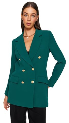 Trendyol Donna Dritto Manica Lunga Oversize Giacca Blazer, Verde Smeraldo, 40