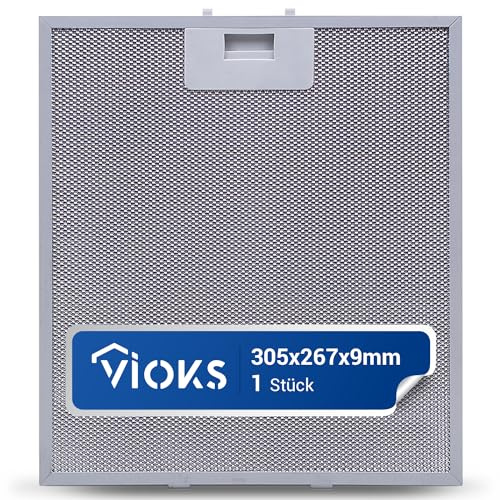 VIOKS Filtro de campana extractora 305 x 267 x 9 mm de repuesto para AEG 4055250429 405525042/9 Elica GRI0009219A KIT0010805 - Filtro de grasa para campana extractora de metal/metal para campana