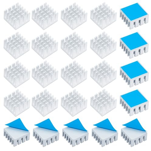 20pcs Aluminum Heatsink 0.59x0.59x0.31inch / 15x15x8mm Heat Sink with Thermal Conductive Adhesive Tape for Raspberry pi Electronic Chip RAM IC Radiator Cooler Cooling