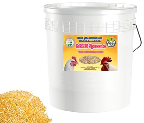Mais Granturco Spezzato con 10% di Calcio carbonato Mangime per Galline ovaiole Polli Oche Anatre Conf. da 10-15-25 Kg (12 Kg SECCHIO)