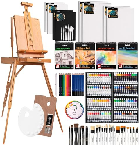 DJAR 169Pcs Art Painting Kit with French Easel, 96 Acrylic, Watercolor & Oil Paint Set, Professional All-in-One Complete Art Supplies Painting Set for Adults, Artists, Beginners