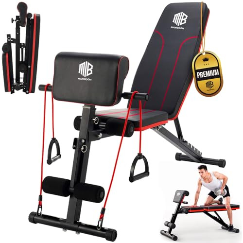 Banc de Musculation Pliable et Inclinable à 7 Positions -Banc Musculation Multifonction Abdominaux Capacité de 250 kg - Banc Musculation Complet Avec 2 Bandes D'entraînement et Coussin pour Biceps