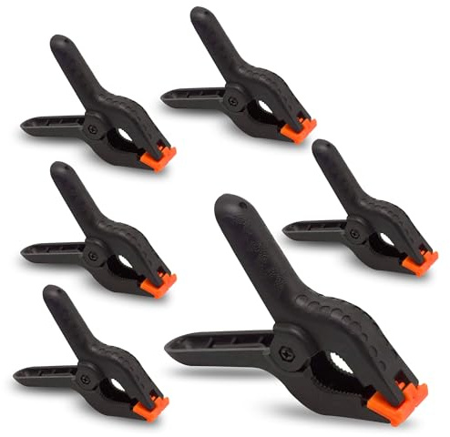 G4GADGET 3-Inch Heavy Duty Spring Clamps (Pack of 6) – Strong Grip Plastic Clips with Non-Slip Jaws for Woodworking, DIY, Craft & Photography Backdrop