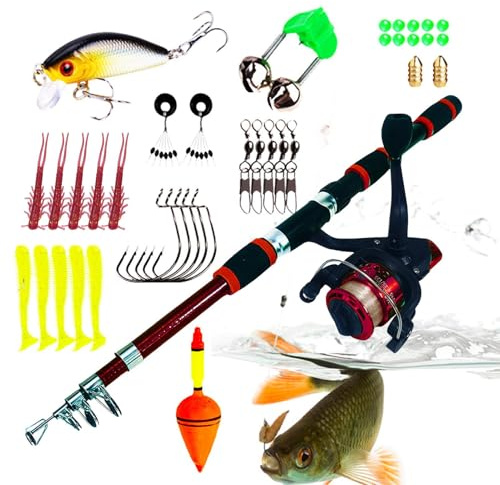 Conjunto De Caña De Pescar Y Carrete 180 Cm Longitud | Carrete Telescópico 42,5 Cm Plegado, Equipo 402 G, Mochila Ligera Viaje para Hombres Y Principiantes. Conjunto Completo