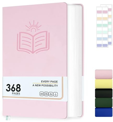 Pcuntslo A5 Carnet de Notes Relié Journal Intime Adulte 368 Pages avec Onglets Autocollants, Cahier à Couverture Rigide pour L'éCriture, Le Bureau et L'éCole Notebook 14.5 X 21cm