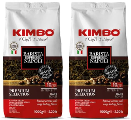 KIMBO Barista Espresso Napoli Premium Kaffeebohnen, Dark Roast, Intensität 10/13, Ganze Bohnen, Italienische Röstung, 2 x 1 Kg