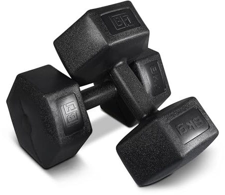 Bestfor Dumbbell Vinyl Coated, Black, Weight Lifting Strength, for Training, Cardio, Fitness, Muscle Exercise Chart, Body Building, Home Gym Workout 8kg Sold in Pairs