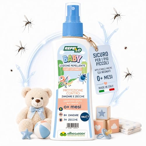 Albagarden – Lozione Antizanzare e Anti Zecche per Neonati e Bambini - Protezione Fino a 8 Ore Contro Zanzare e 7 Contro Zecche – Repellente Cutaneo Delicato per Pelle Sensibile - Made in italy