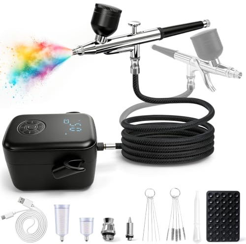 Dual-Action Airbrush Kit with Compressor, 58PSI High Pressure Portable Airbrush, 0.3mm Nozzle Airbrush Gun & Cleaning Sets, Airbrush Sets for Nail Art, Painting, Cake Decor, Makeup, Modeling