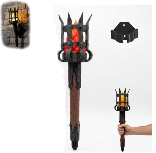 Medieval Torch Wall Sconce, Led Realistic Torch Light Sconce, Gothic Castle Wall Decor, Resin Lampshade, Mounted Sconce for Flame Effect, for Indoor Outdoor Patio Porch