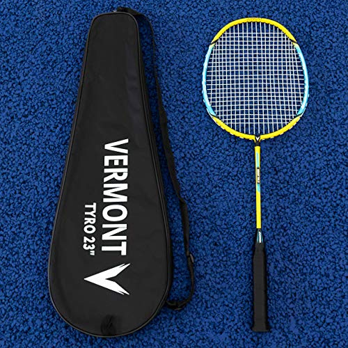 Vermont Tyro Badminton Racket | 21”, 23” & 27” Rackets | Durable Steel & Aluminium Construction | Blue & Yellow Design | Entry Level Badminton Racket | Perfect For Schools (23 (Junior))